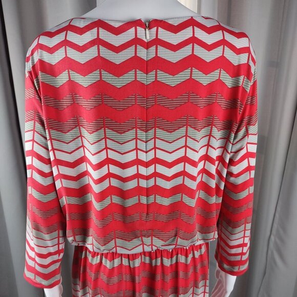 Jessica Howard Chevron Midi Dress Coral Gray Zip Back Long Sleeve Lined Size 14 - Picture 4 of 10